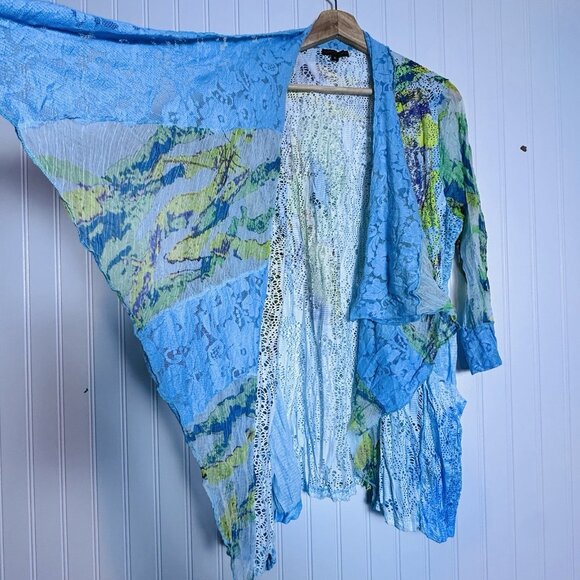 Alberto Makali Art To Wear Cardigan Womens Sz XL Sweater multi shirt Pockets - Picture 10 of 10